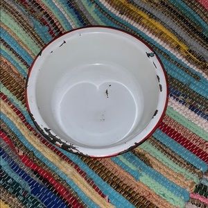 Vintage Rustic Enamel Medium White and Red Bowl